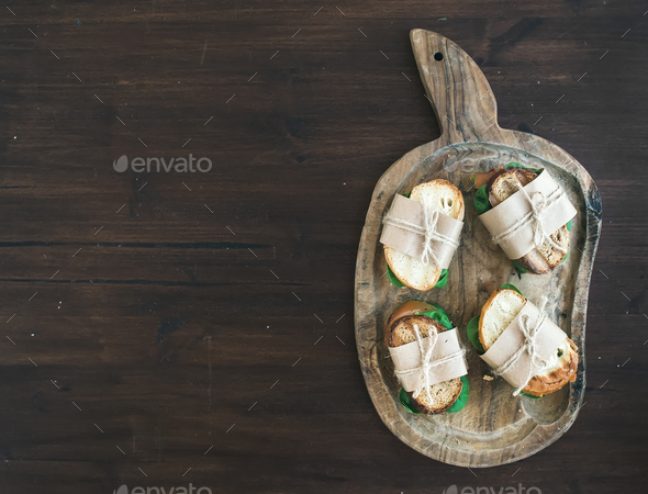 Healthy breakfast set consisting of chiken and green salad sandw - Stock Photo - Images