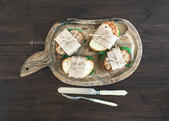 Healthy breakfast set consisting of chiken and green salad sandw - Stock Photo - Images