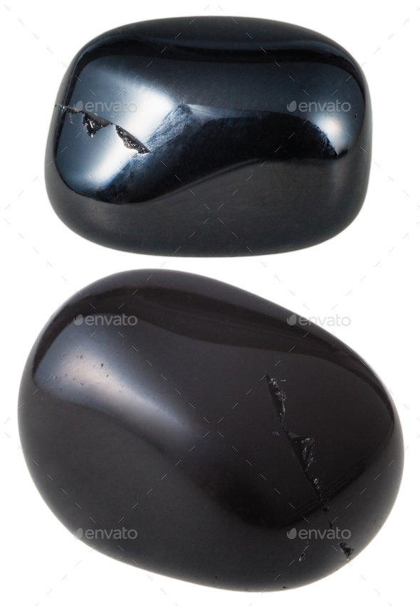 two Black Onyx gemstones isolated