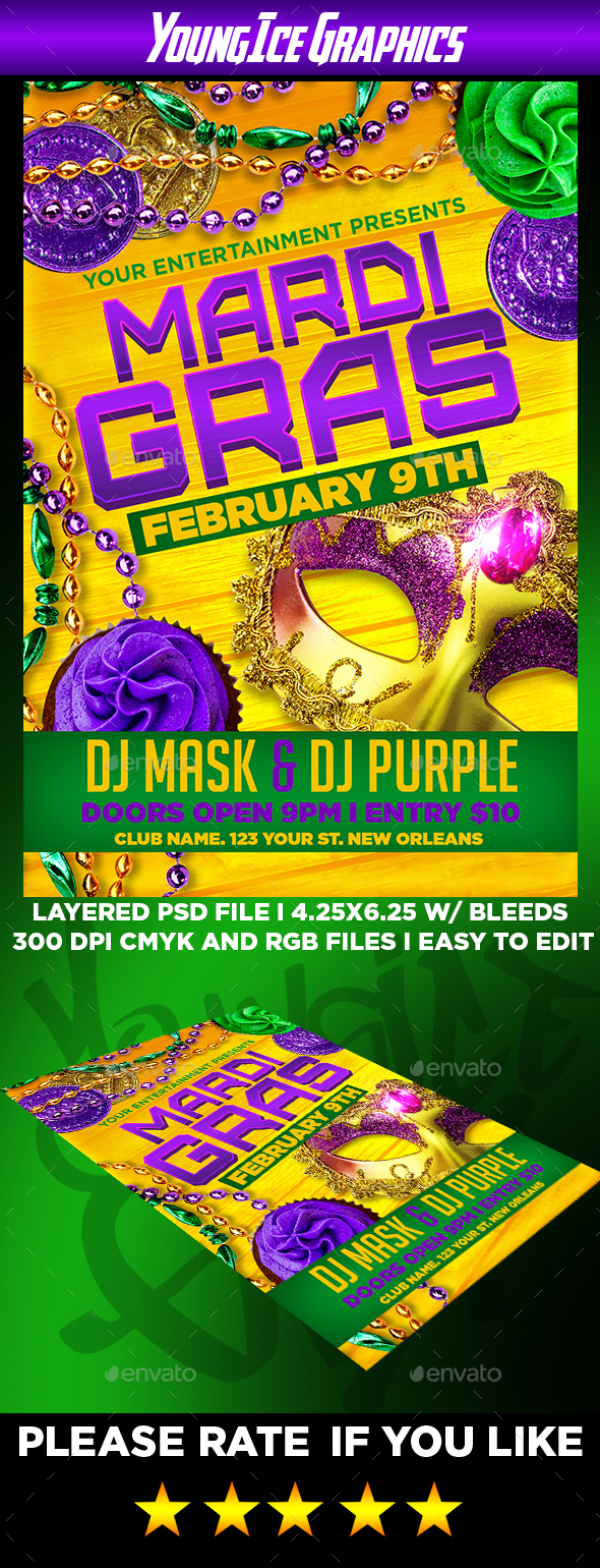 Mardi Gras Flyer Template - Clubs & Parties Events