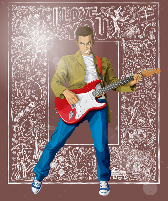 Man With The Guitar Against Love Background - Valentines Seasons/Holidays
