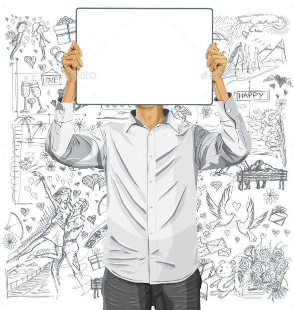 Man With Write Board Against Love Background - Valentines Seasons/Holidays