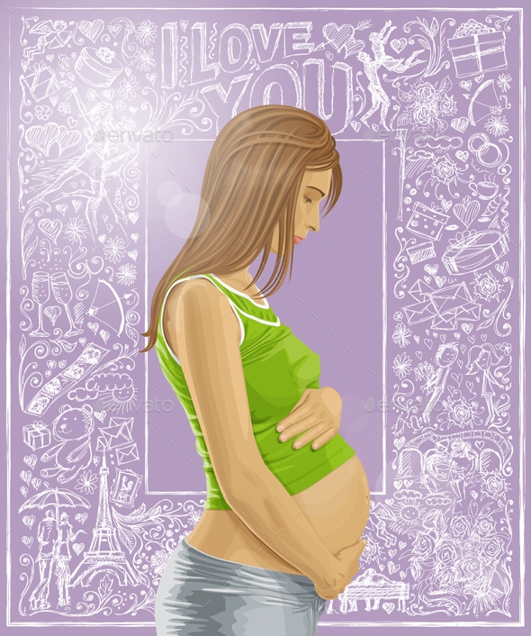 Pregnant Female With Belly Against Love Background - Valentines Seasons/Holidays