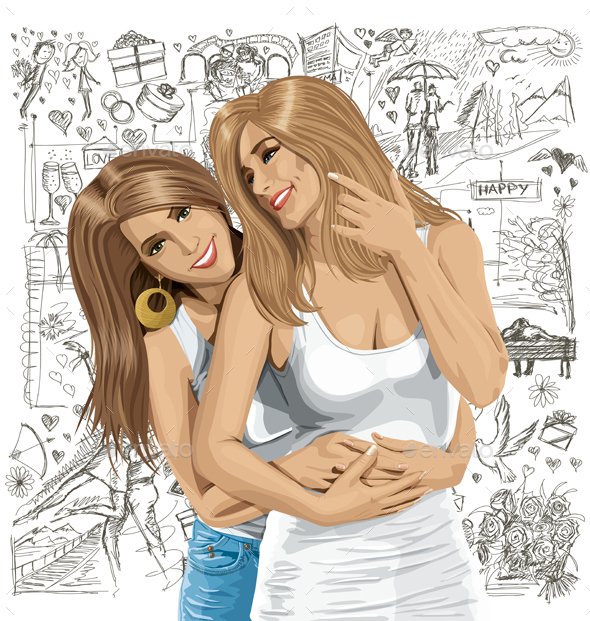 Vector Women Gay Couple Love Background - Valentines Seasons/Holidays
