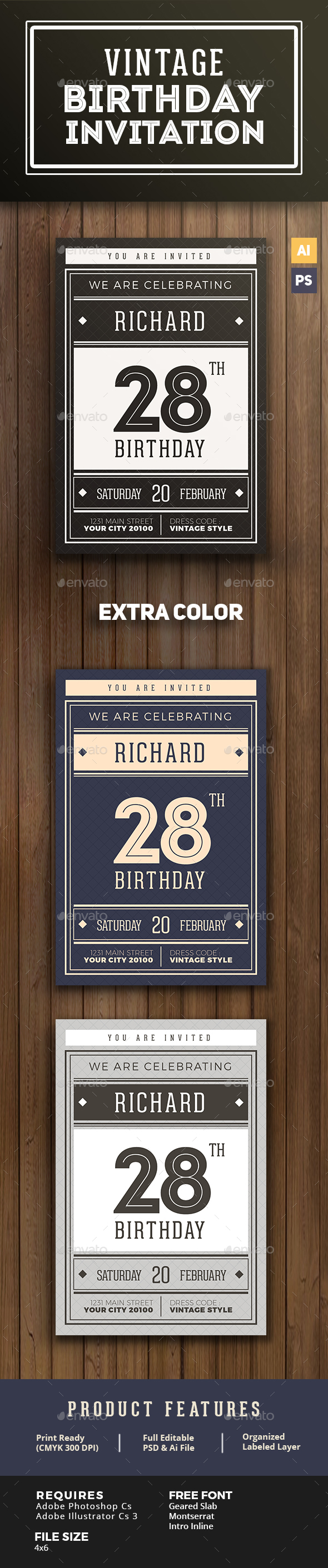 Vintage Birthday Invitation