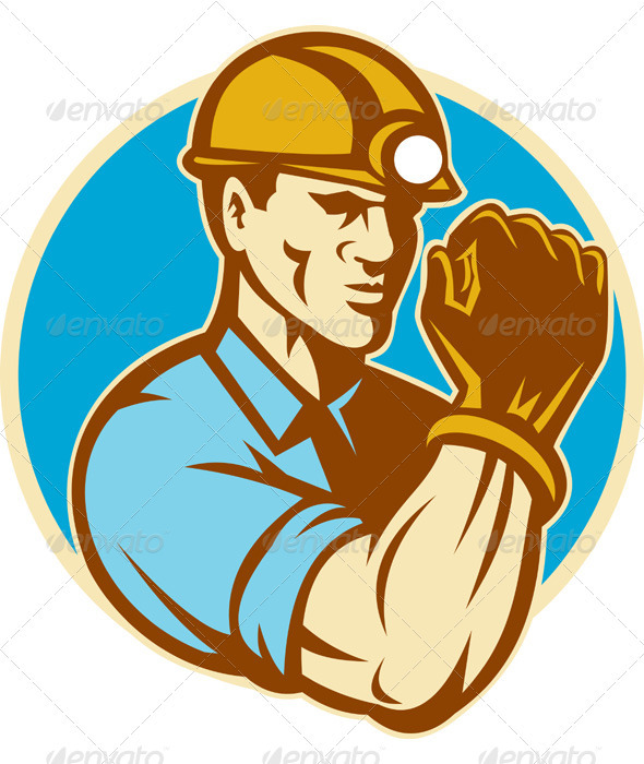 Coal Miner With Clenched Fist Retro - Industries Business