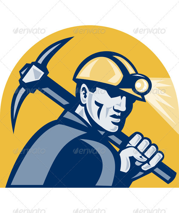 Coal Miner With Pick Axe Retro Woodcut - Industries Business