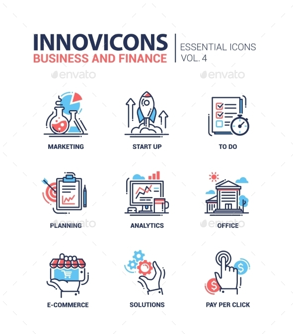 Modern Office And Business Line Flat Design Icons - Business Conceptual