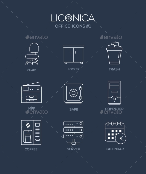 Set of Modern Office Line Flat Design Icons - Concepts Business