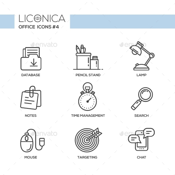 Set of Modern Office Line Flat Design Icons - Concepts Business