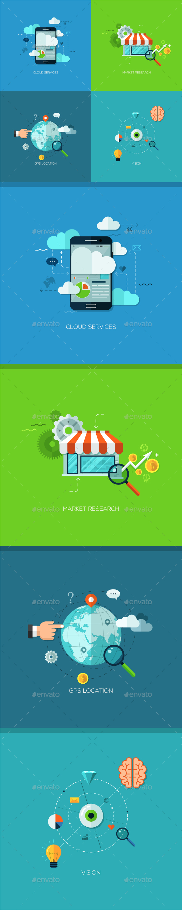 Set of 4 Flat Concepts for Web Design - Web Technology