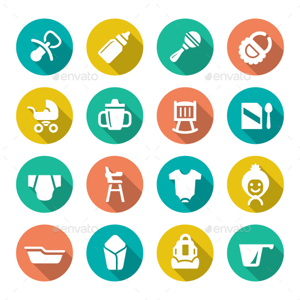 Set Flat Icons of Newborn Baby - Man-made objects Objects