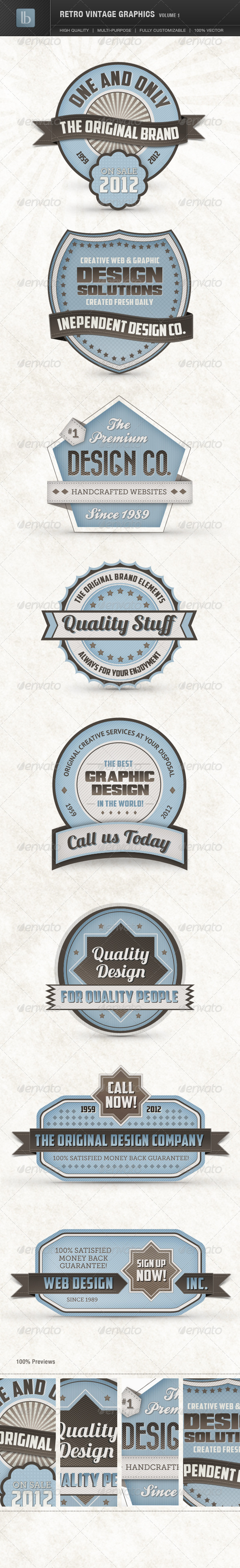 Retro Vintage Graphics | Volume 1 - Badges & Stickers Web Elements