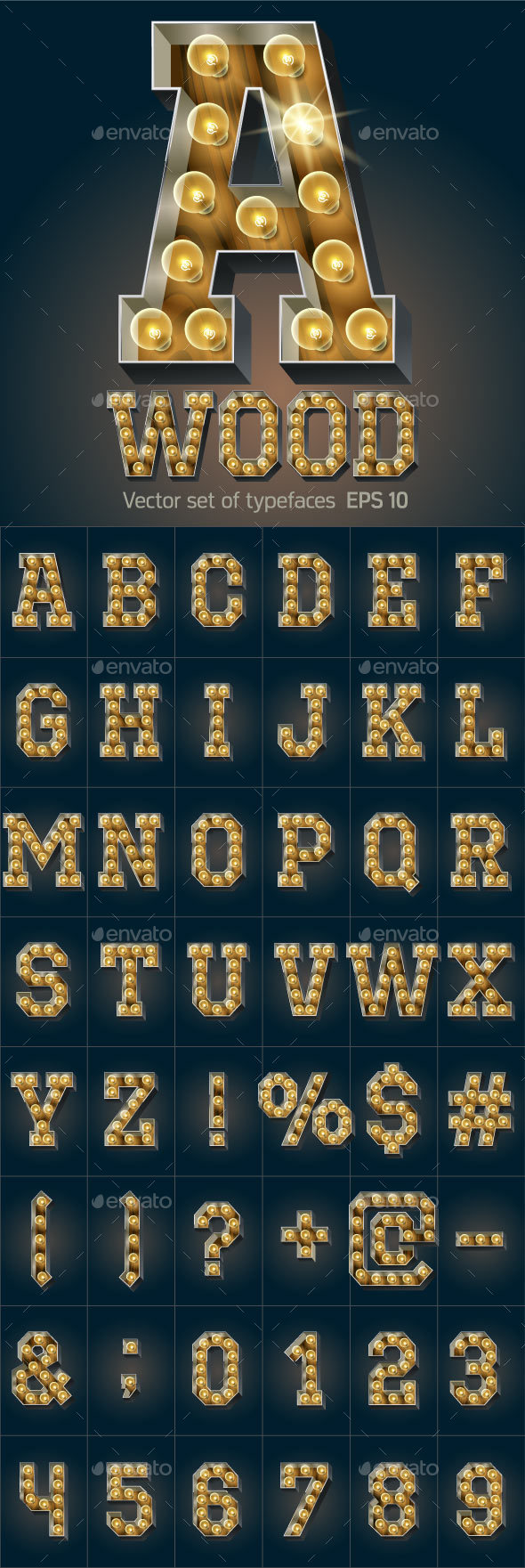 Vector Wooden Lamp Alphabet - Decorative Symbols Decorative