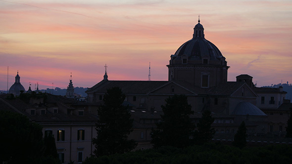 Silhouette Dome, Sunset in Rome, Italy