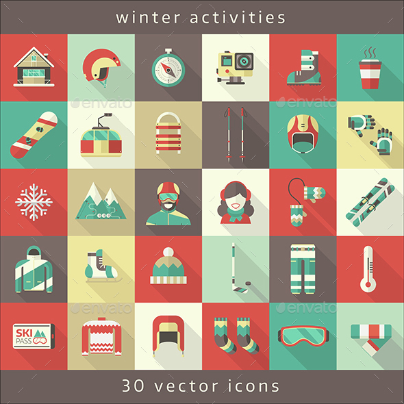 Winter Sports and Activity Flat Icons - Sports/Activity Conceptual