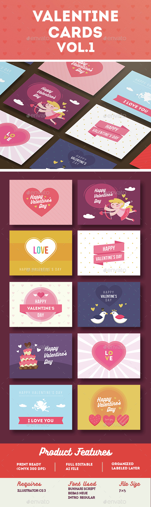 Valentine Card Vol.1 - Cards & Invites Print Templates