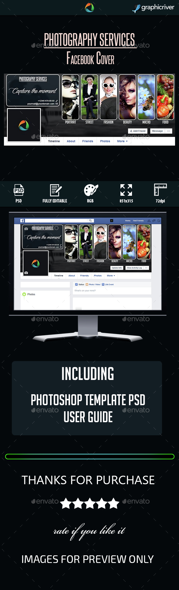 Photography Services Facebook Cover Template - Facebook Timeline Covers Social Media