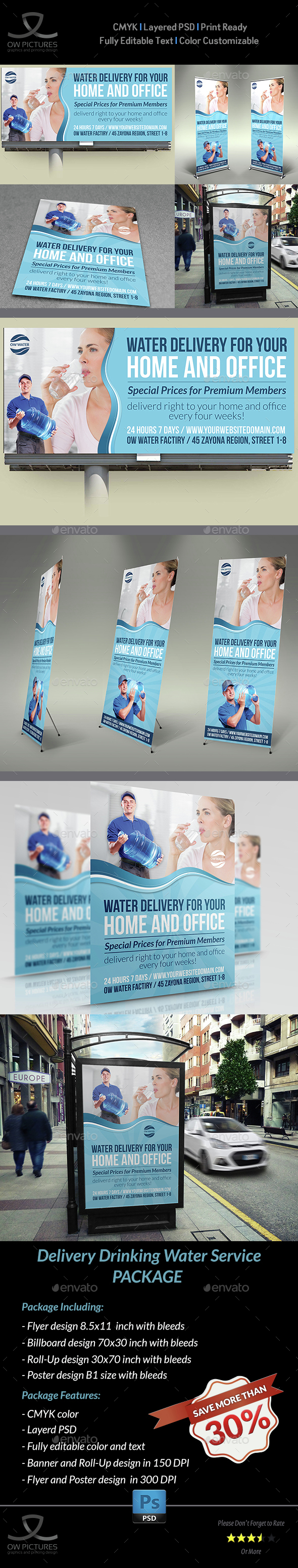 Delivery Drinking Water Service Advertising Bundle - Signage Print Templates