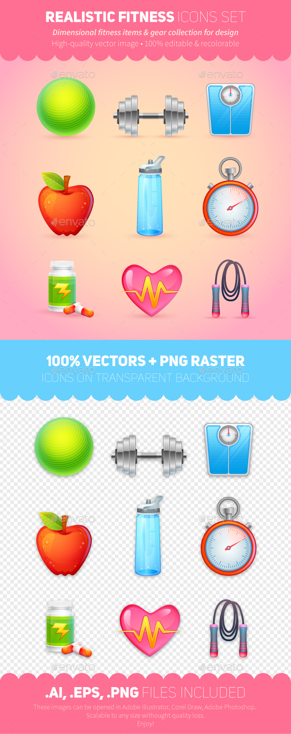 Sport and Fitness Items Realistic Icons - Sports/Activity Conceptual