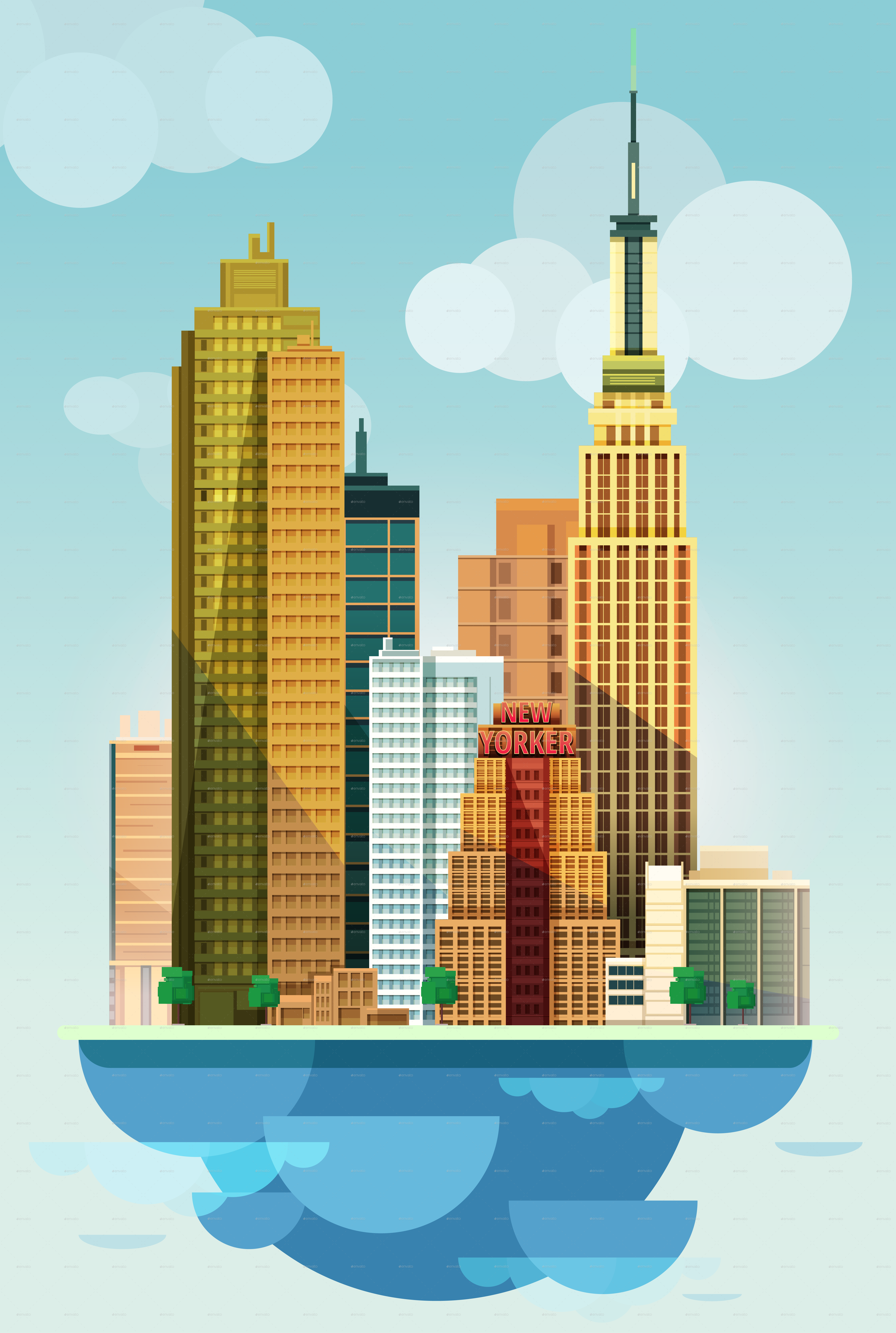 City Illustration New York Flat Design By Vitaliyvill Graphicriver