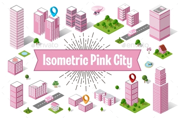City Pink Skyscraper - Buildings Objects