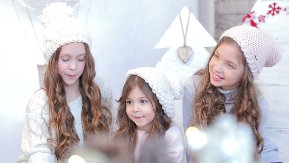 Three Young Beautiful Girls In Winter Hat