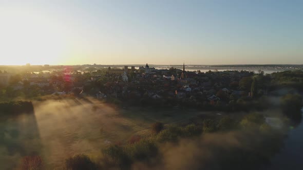 Sunrise and Fog Over the River Styr and the Historic Part of Lutsk Ukraine alt