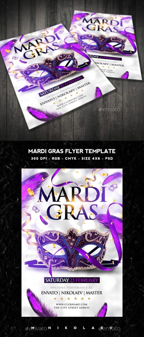 Mardi Gras Flyer - Clubs & Parties Events