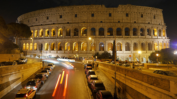 View of Colosseum at Night, Rome, Italy