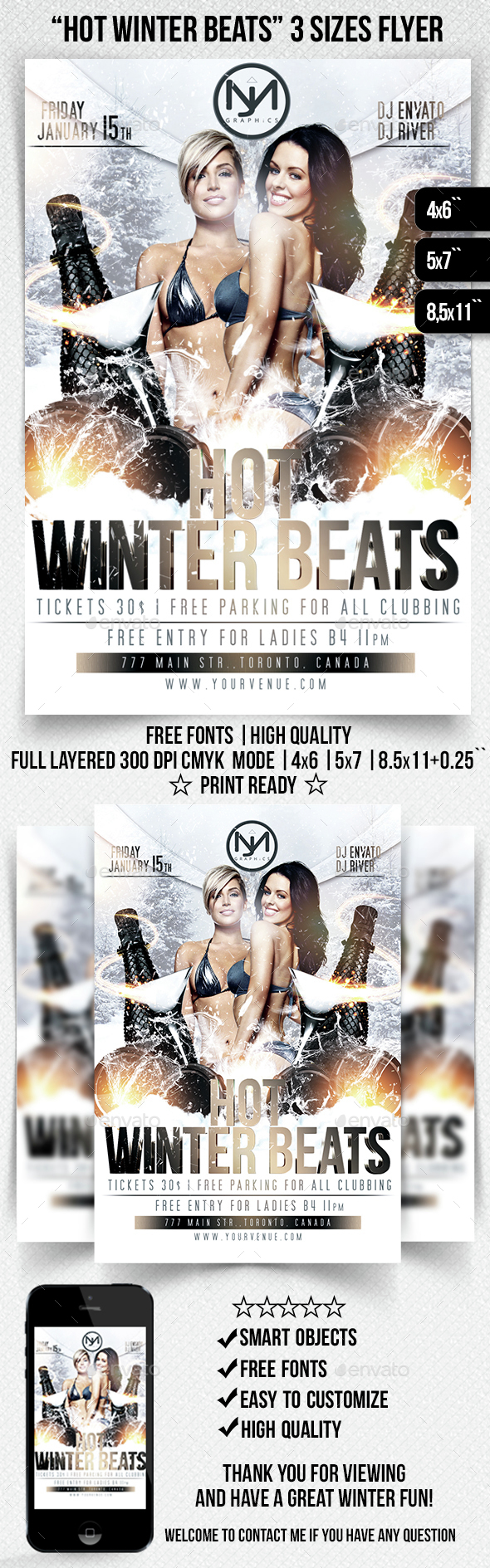Winter Beats Flyers Template 3 Sizes Included - Clubs & Parties Events