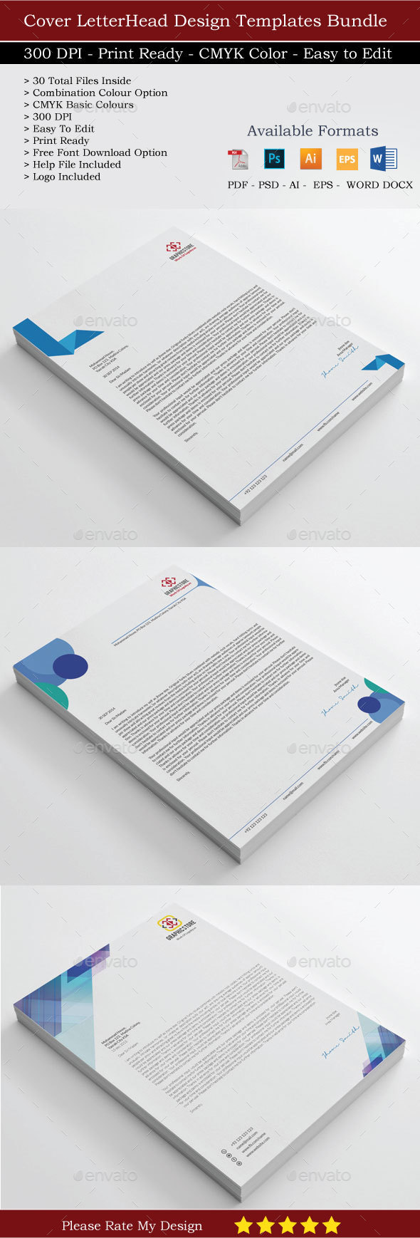30 Crporate Letterhead Bundle - Stationery Print Templates