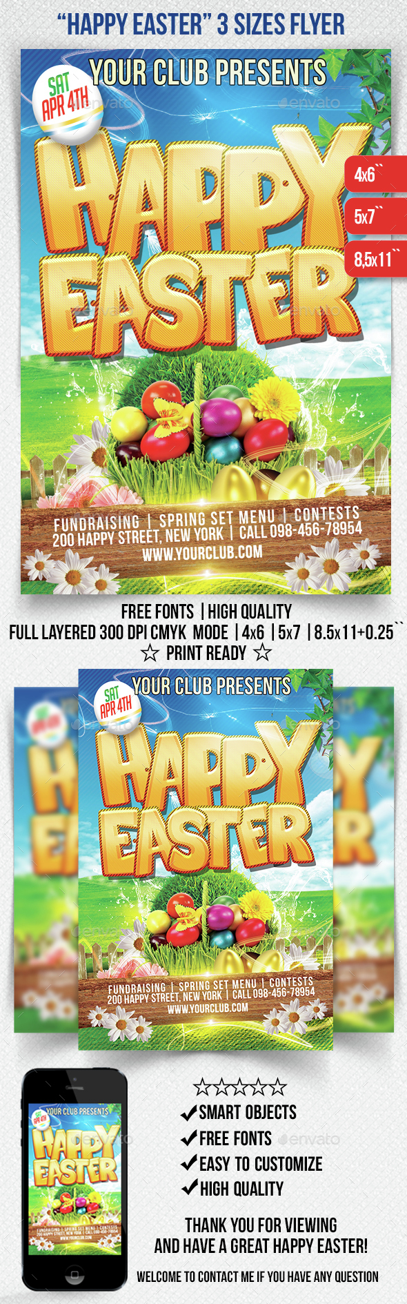 Happy Easter Flyer template 3 sizes - Clubs & Parties Events