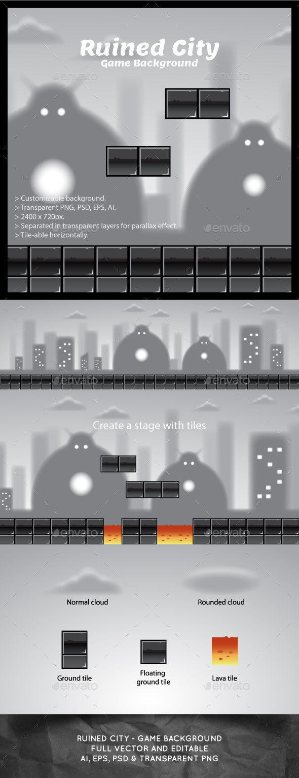 Ruined City Game Background - Backgrounds Game Assets