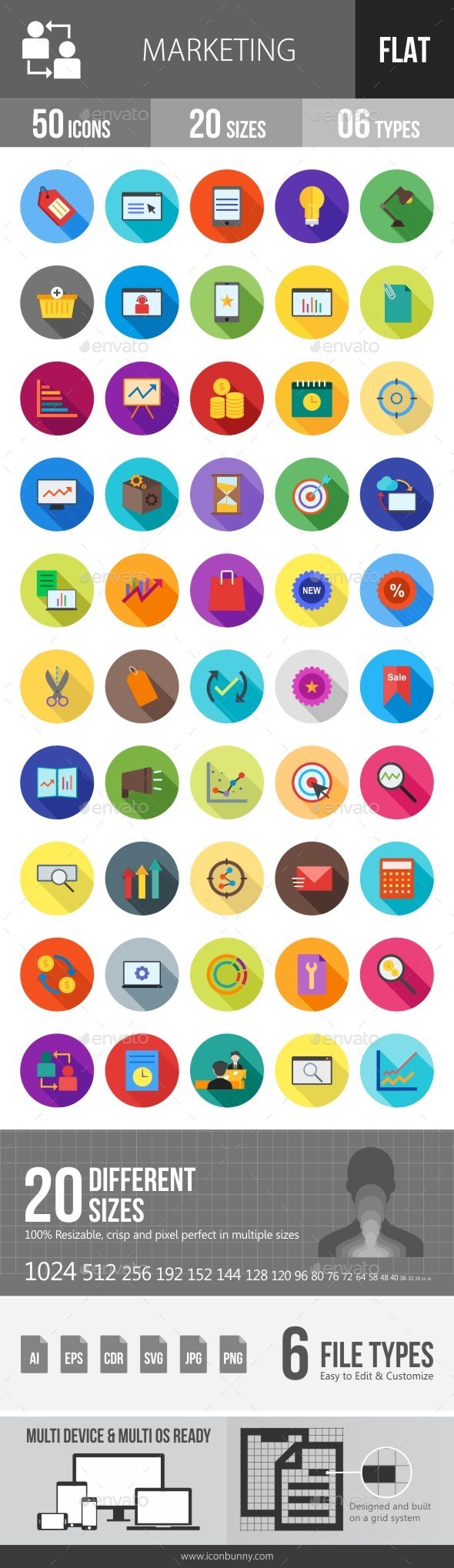 Marketing Flat Shadowed Icons - Icons