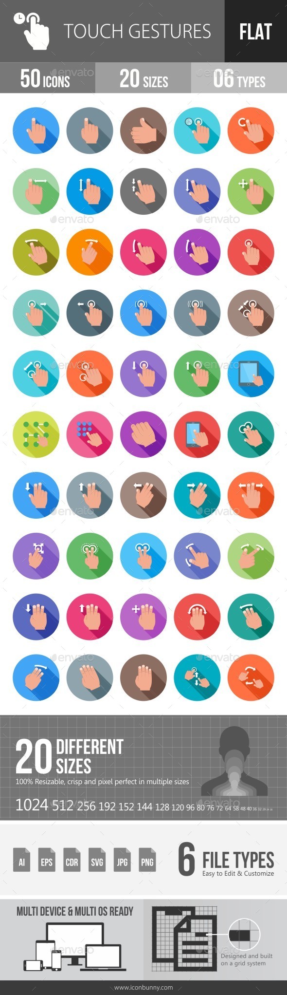 Touch Gestures Flat Shadowed Icons - Icons