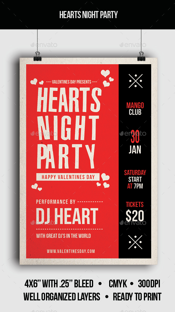 Hearts Night Party - Flyer - Clubs & Parties Events