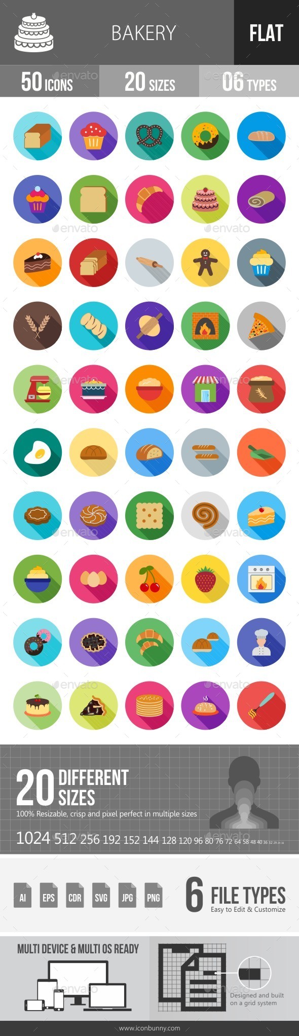 Bakery Flat Shadowed Icons - Icons