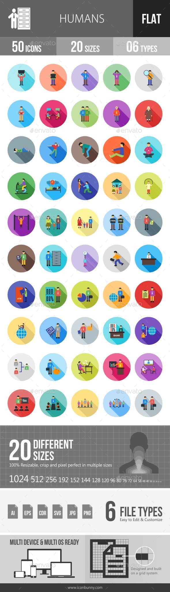 Humans Flat Shadowed Icons - Icons