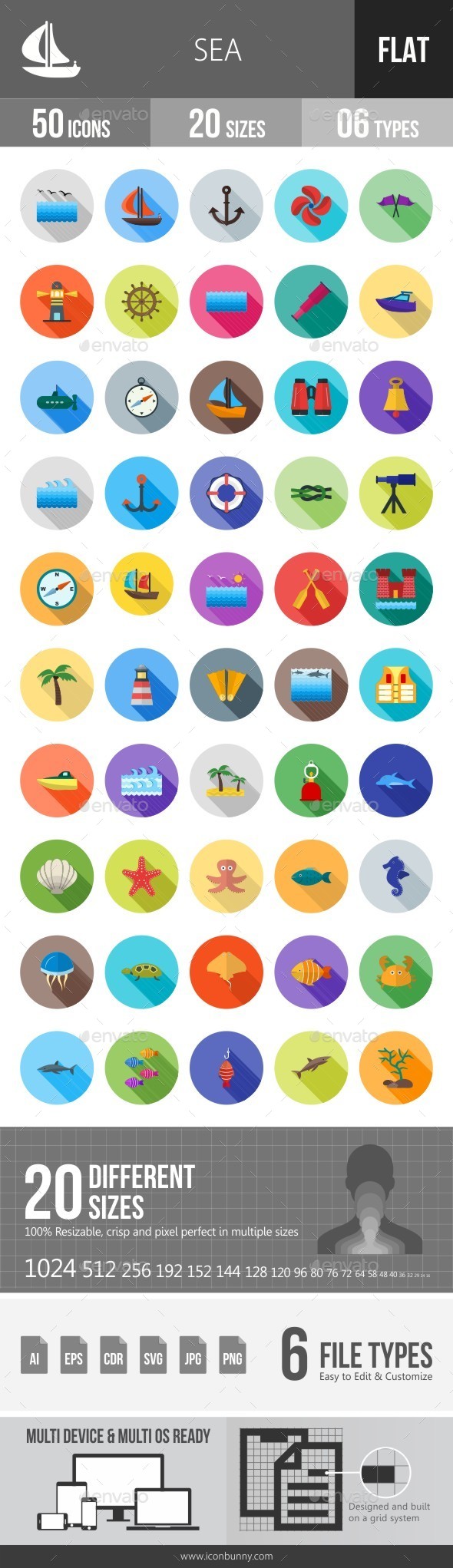 Sea Flat Shadowed Icons - Icons