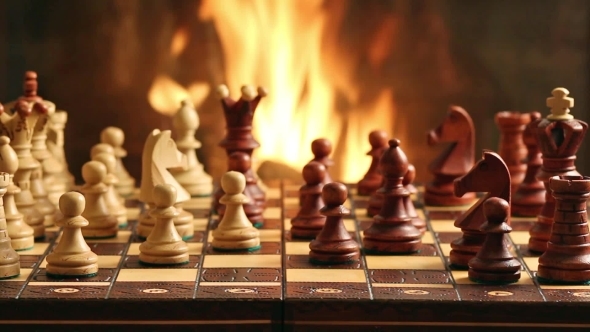 Chess Game By Fireplace