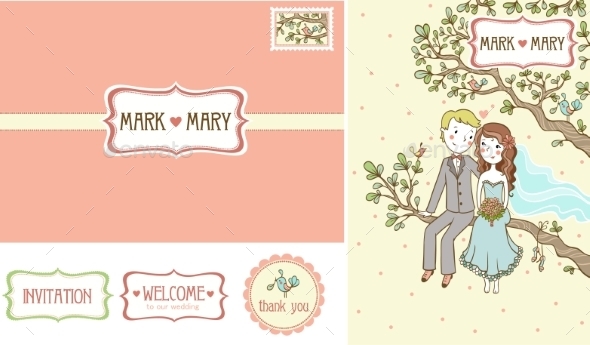 Set Of Wedding Invitation Cards. - Weddings Seasons/Holidays