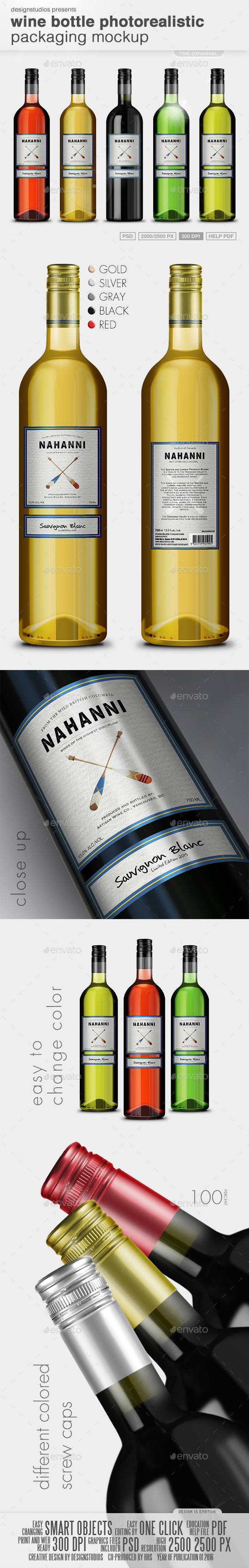 Wine Bottle Photorealistic Packaging Mock-Up - Food and Drink Packaging