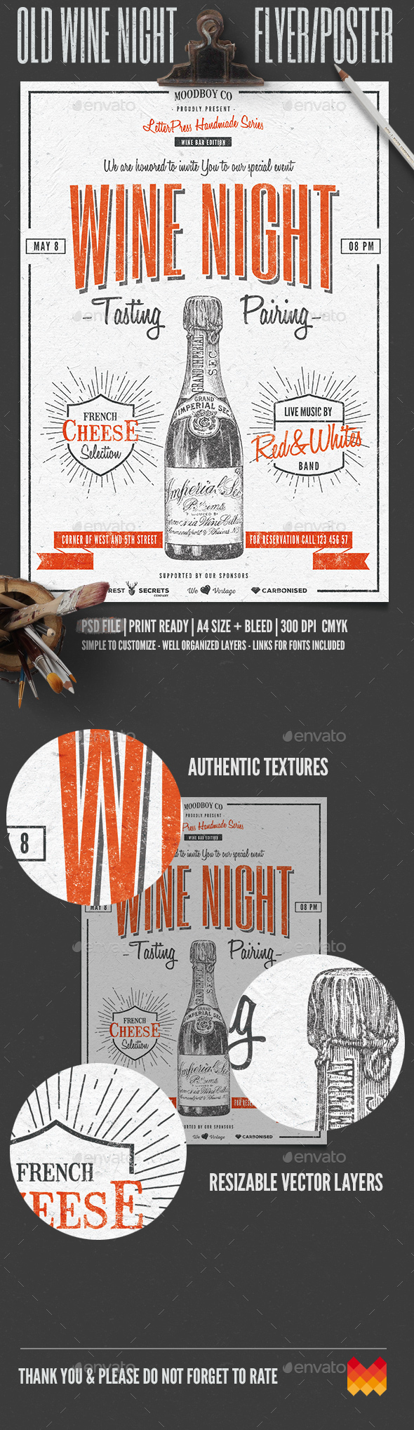 Vintage Wine Night Flyer/Poster - Flyers Print Templates