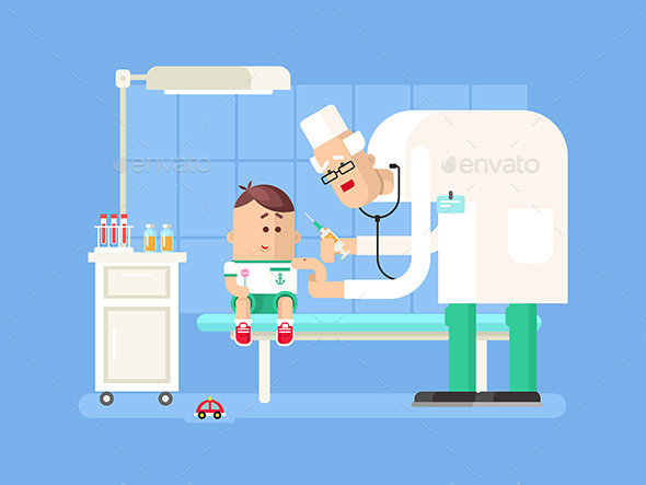 Doctor Doing Child Vaccination - People Characters