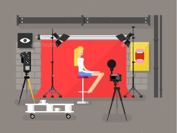 Photo Studio Interior with Model - People Characters