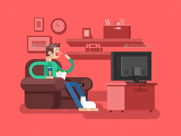 Man Watching TV - People Characters