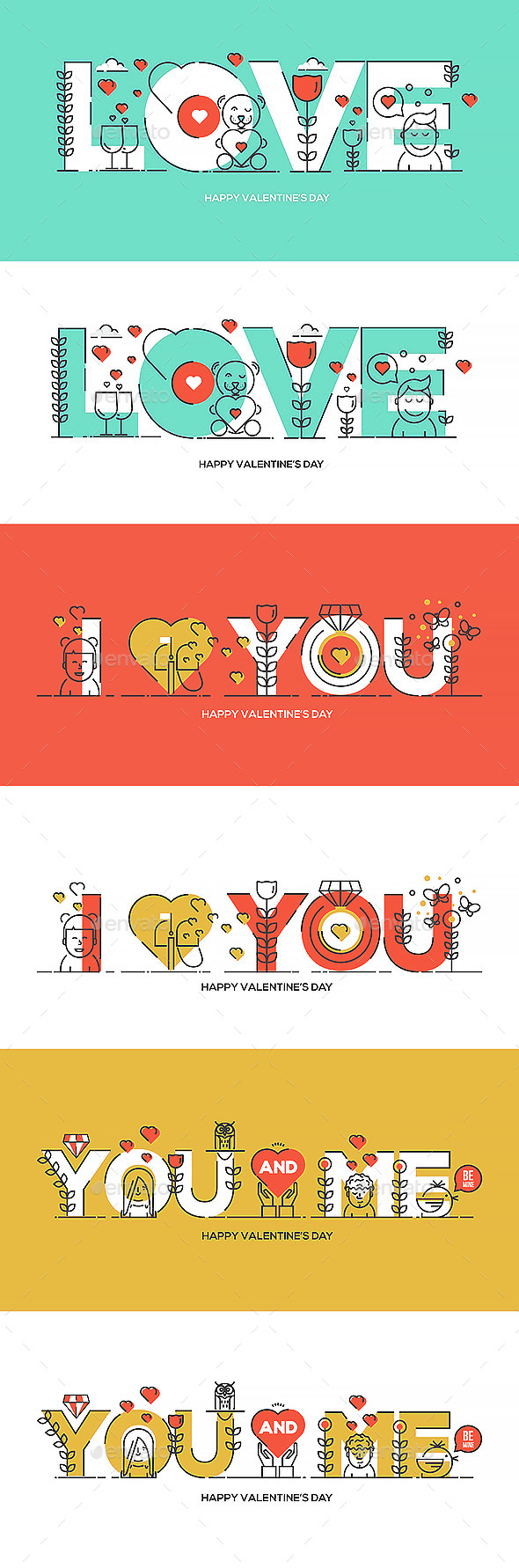 Flat Line Design Valentine's Day Greeting Card - Valentines Seasons/Holidays