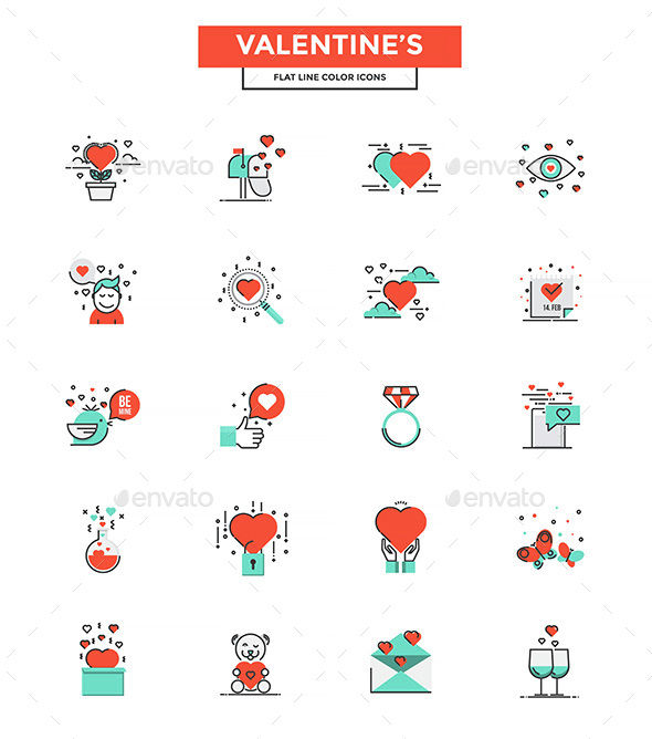 Set of modern Color Line Valentine's Design icons - Icons