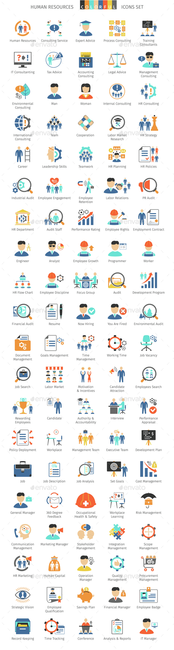 Human Resources Colorful Icons - People Characters
